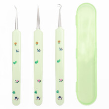 (Green, 3-piece Set) Travel Acne Removal Kit - Stainless Steel Clip Set