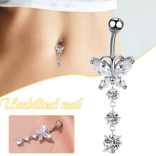 (Silver, Butterfly) Butterfly Dangle Navel Rings - Stainless Steel