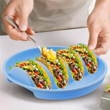 Silicone Taco Plates Set of 2 for Mess-Free Family Dinners Parties, Microwave & Oven Safe Taco Tray Holds 4 Shells Each