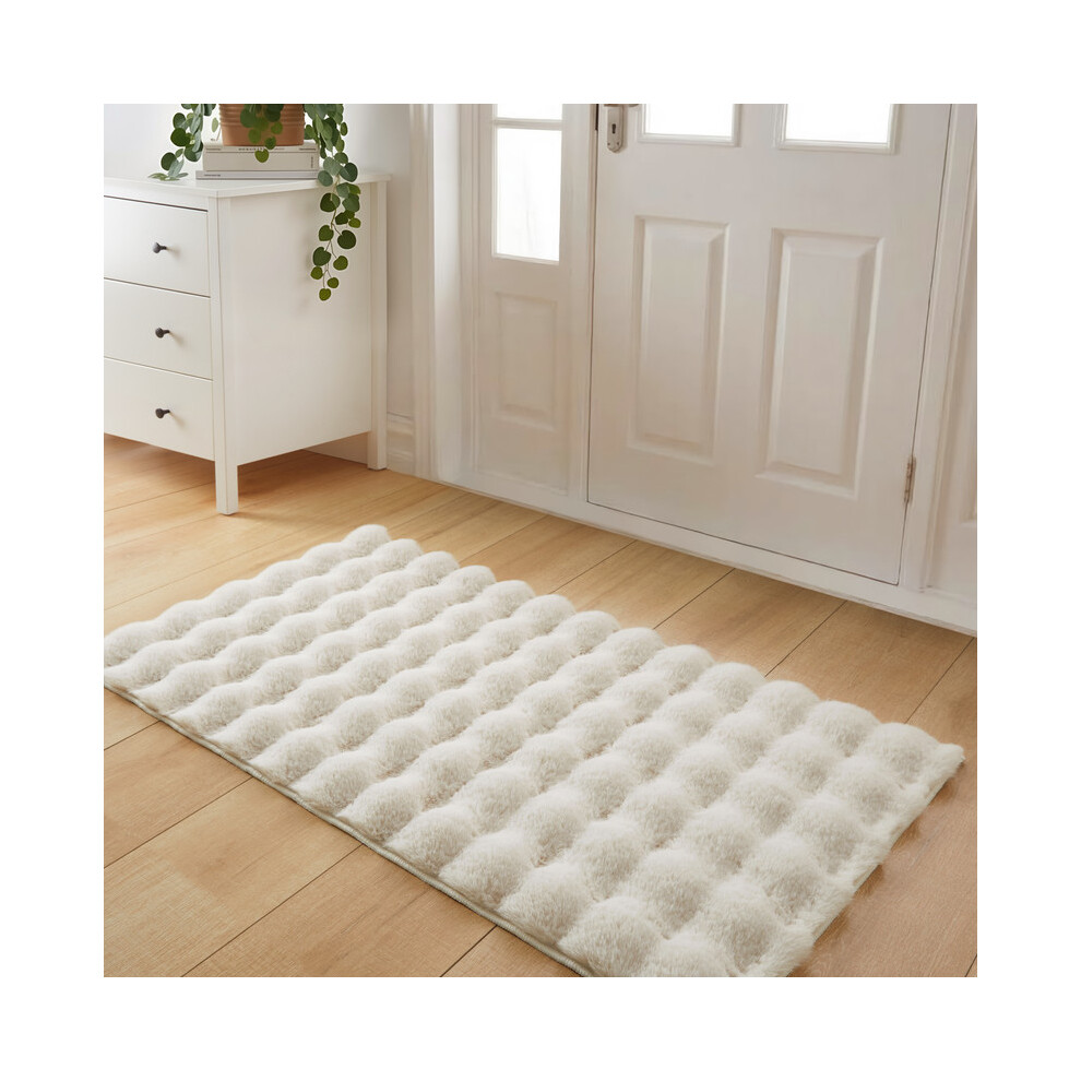 Aspire Homeware (60X110cm (2.0 X 3.6 Ft), ) Ultra Plush Bubble Faux Fur Rug Thick Fluffy Shaggy Carpet Cream