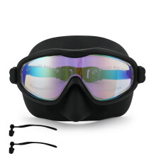 (Electroplating Black, KH28-AC) Swim Goggles with Nose Cover Swimwear Goggles Wide View Swimming Goggles for Men Women Teenagers