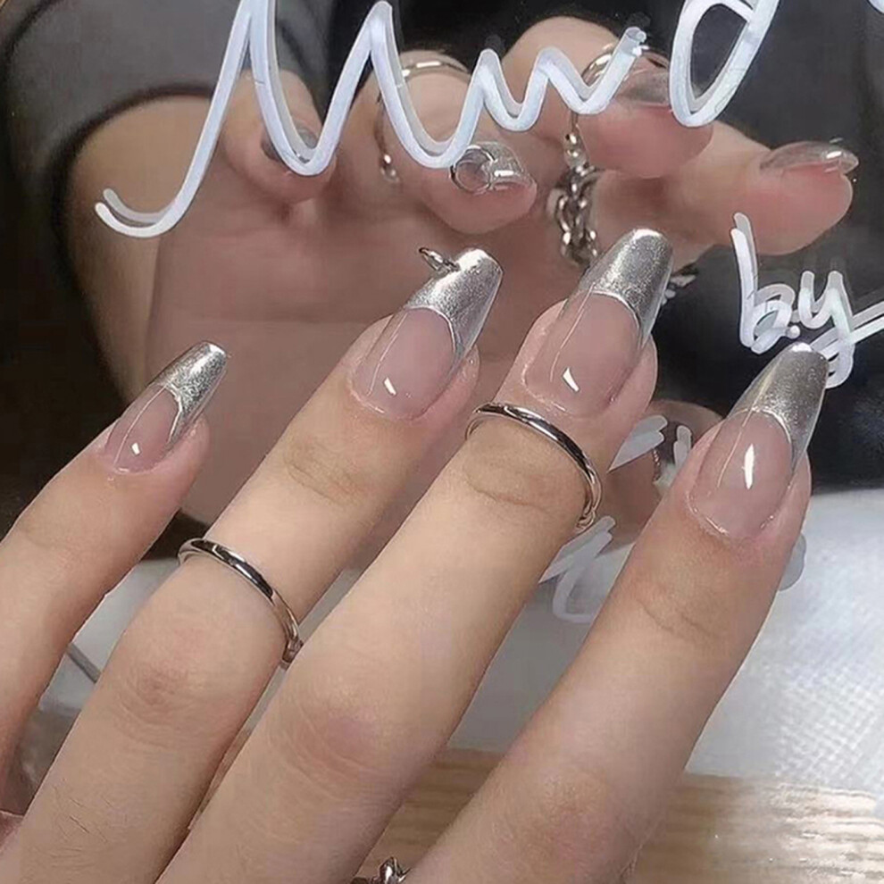 Roc-Electron Silver Mirror Fake Nails 24Pcs W/ Glue