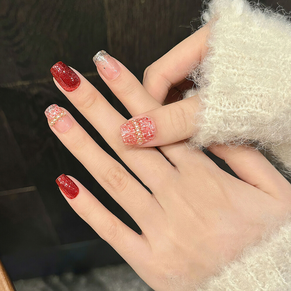 Bright-Home (Xs) Gentle Short False Nails With Glitter Decor Odorless Provides A Comfortable Experience For Daily And Parties Wearing