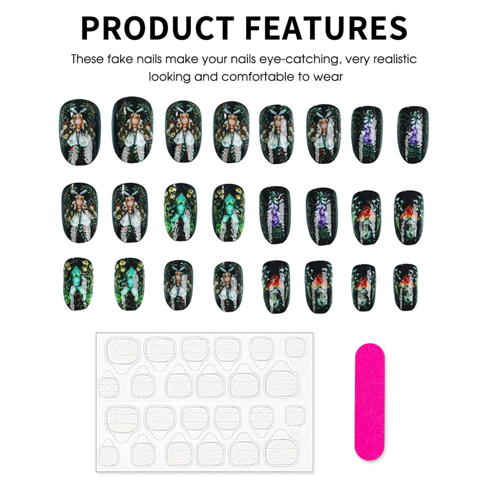 Dachuang Beauty Black Moth-Printed False Nails - Salon Ready