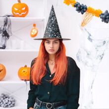 (Orange) Halloween Witch Hat Wig - Black Cosplay Party Costume