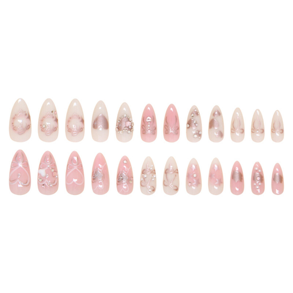Dachuang Beauty Pink Bowknot Printed Fake Nails - Easy To Stick