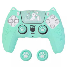 Housse de Protection en Silicone pour Manette pour PS5 avec Capuchon de Joystick, Motif Oreilles de Chat, Motif Dessin Animé, Vert