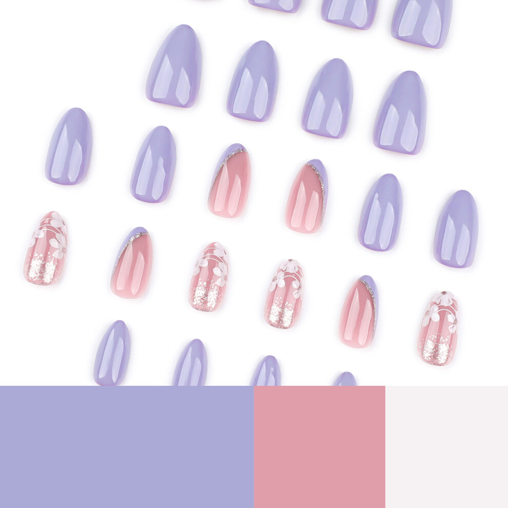 Roc-Electron Glitter Press-On Nails - Pink & Mauve, Natural Look