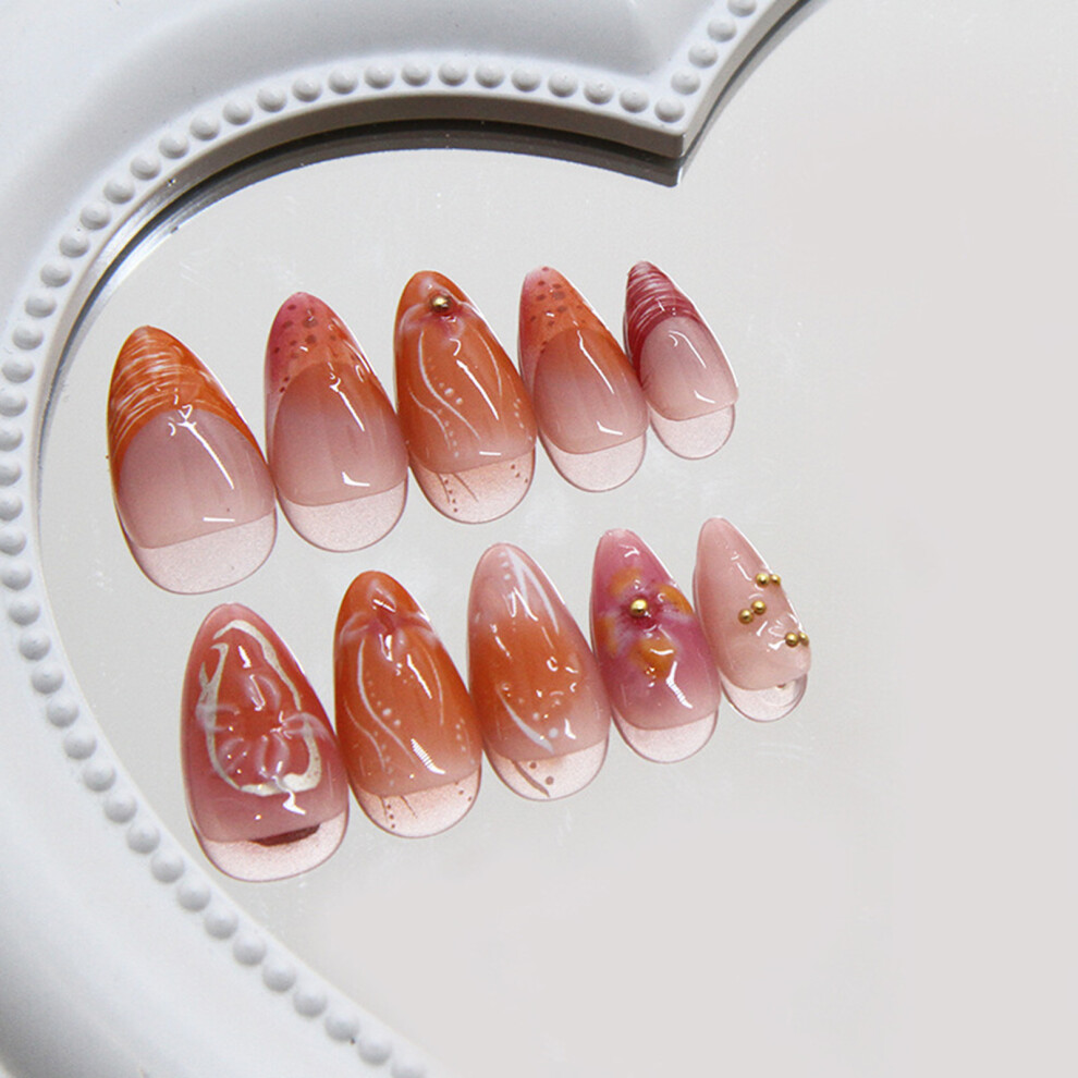 Dachuang Beauty Flower French False Nails - Reusable Stage Wear