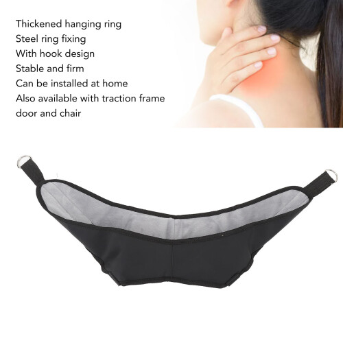 Neck Cervical Traction Belt with Hook, Black PU Leather, Home Stretching 2