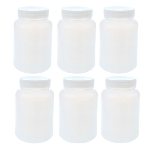 6X Laboratory Chemical Storage Case White Plastic Widemouth Bottle 500mL