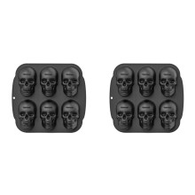 2X Halloween-Totenkopf-Kuchenform, Silikonform, 6 Mulden, PiratenschäDel, 3D-Silikonform, Backform, Schwarz