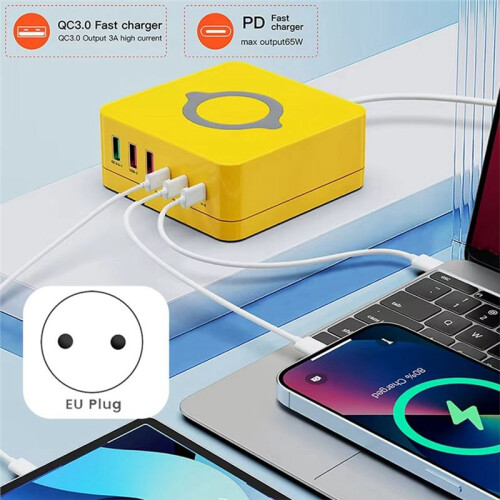 140W Charging Station with Retractable USB-C Cable Fast Charger for Tablet PC Phones Multiple Devices EU Plug 2