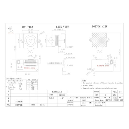 4K HD 8Mp IMX415 30FPS FPC Camera Module with Wide Angle(125) 2