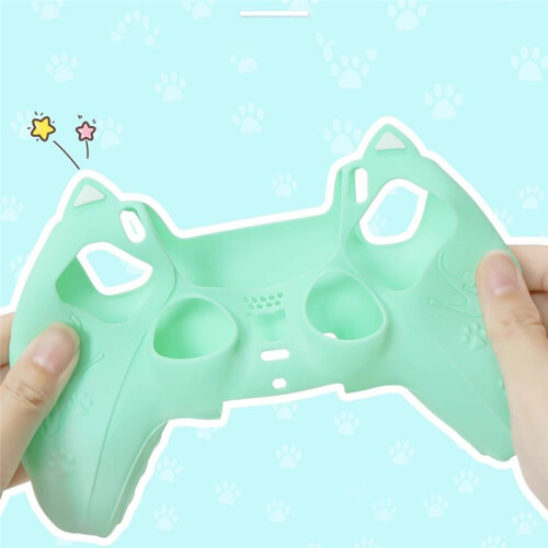 Silicone Cartoon Theme Cat Ear Handle Protective Cover for PS5 Controller Protective Cover with Joystick Cap White 1