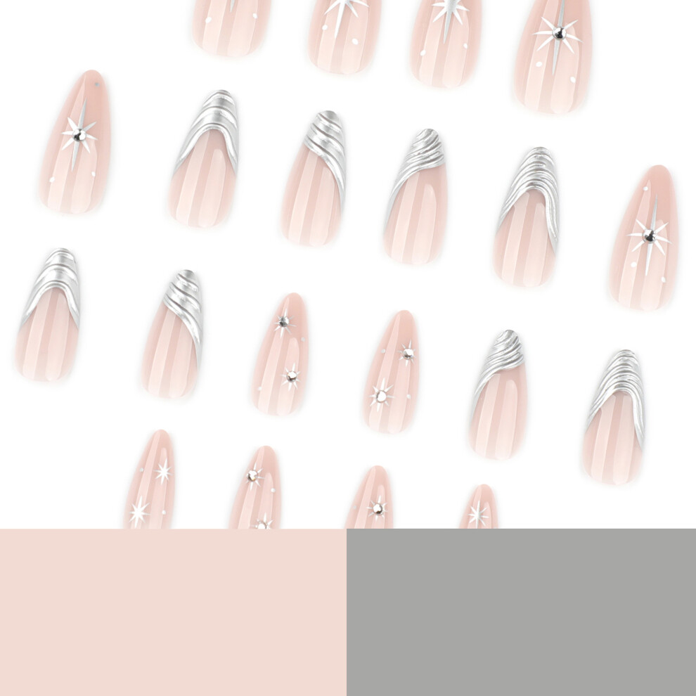 Roc-Electron 24Pcs Glossy French Almond Press-On Nails For Women