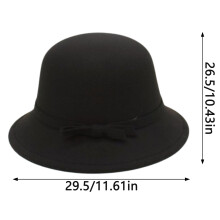 (Black 【Bow-Bowl Basin Cap】, One Size) Damen Vintage Filz Bucket Hat in Uni-Farbe