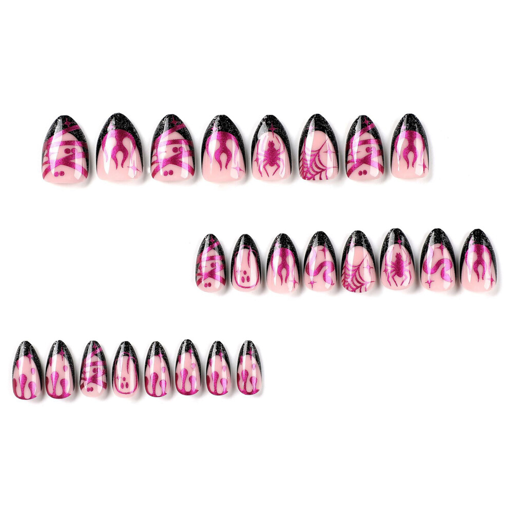 Dachuang Beauty Pink Fake Nails With Snake & Spider Art For Salon