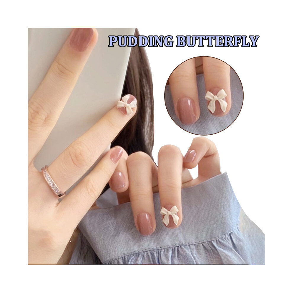 Creation-3C 24Pcs Pearlescent Fake Nails With Bow & Glue