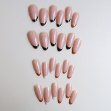 (Glue Models) Pink & Black Fake Nails, Long-lasting & Flexible