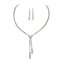 (White) Sparkling Rhinestone Necklace & Earrings Set for Women