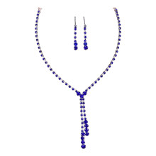 (Blue) Sparkling Rhinestone Necklace & Earrings Set for Women