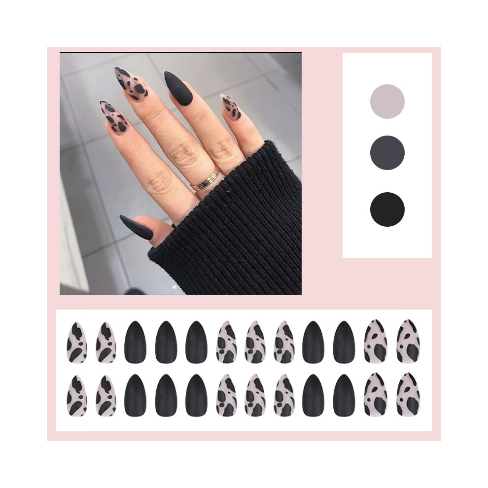 Dachuang Beauty Black Frosted Leopard Fake Nails - 50Pcs