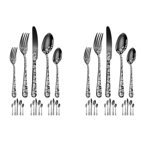 40-Piece Set, Stainless Steel Silverware Cutlery, Unique Pattern Design, Includes Dinner Knives