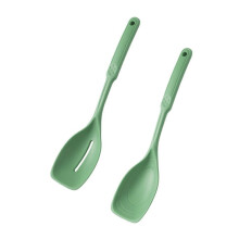 Silicone Cooking Spoon,Non-Stick Slotted and Solid Spoon Set with Deep Bolw and Measurement Mark, Kitchen Utensils Green