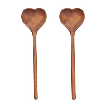 Wooden Heart-Shaped Spoons-Wooden Tea/Coffee Spoons Set (2Pcs) - Small Wooden Spoons for Condiment, Salt, Sugar