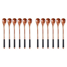 12Pc Long Handled Wooden Spoons Wood Tea Coffee Spoon Japanese Style Dessert Spoon Set Honey Mixing Spoon Wood Tableware