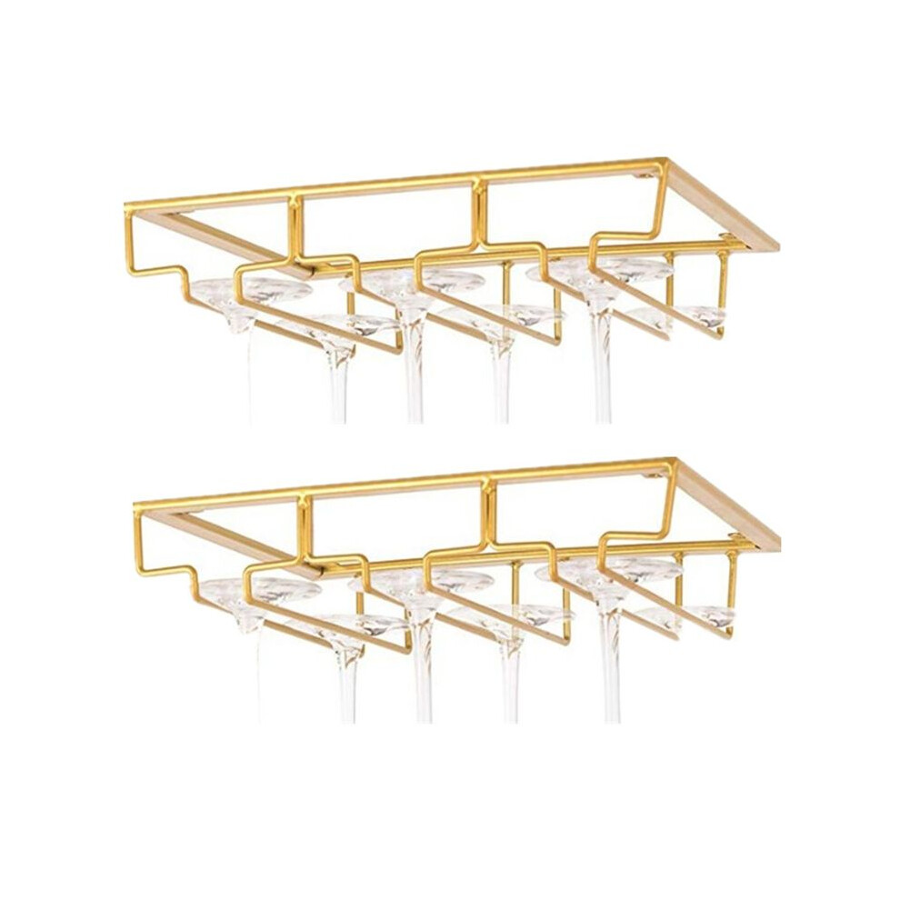 2Pcs Wine Glass Rack, Wine Glass Hanger Rack Under Cabinet Stemware Wine Glass Holder Storage Hanger, Gold