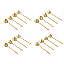 16Pcs Round Shape Coffee Spoon Stainless Steel  Teaspoons Sugar Dessert Spoon Ice Cream Soup Spoon(Gold)