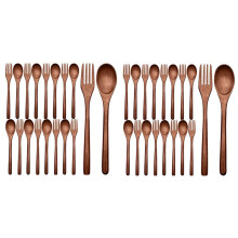 32 Stück Holz Löffel Gabeln Set Inklusive Holz Löffel und Holz Gabeln Japanisches Holz Utensil Set Wiederverwendbar Hand Gefertigt