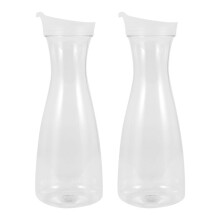 2Pcs 1L Plastic Water Carafes with White Flip Tab Lids- Food Grade & Recyclable Shatterproof Pitchers - Juice Jar