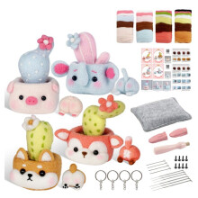 Plant Pot Cactus Needle Felting Kits for Beginner,Needle Felting Kit, Needles,Foam Pad, Cloth,Instruction