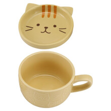 Ceramic Coffee Mugs with Lid Cute Cat Porcelain Cup Family Breakfast Milk Juice Cup Beverage(Yellow)