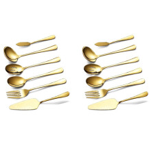 12-Piece Serving Flatware Silverware Set, Serving Utensil Set,Include Cake Server, Slotted Serving Spoon Gold