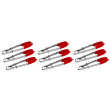 Small Tongs with Silicone Tips 7 Inch Kitchen Tongs – Set of 9 - Perfect for Serving Food, Cooking, Salad, Grilling Red