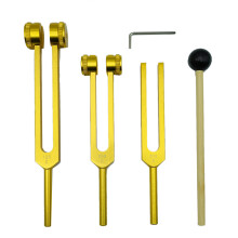 Set di 4 Diapason (128Hz, 256Hz, 512Hz) con Martello Diapason per Strumento di Vibrazione del Suono Senza Base, Oro
