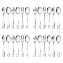 4X Couverts de Sécurité pour Enfants En Acier Inoxydable Ours Cuillère et Fourchette pour Enfants Ensemble de Couverts En Métal pour Tout-Petits