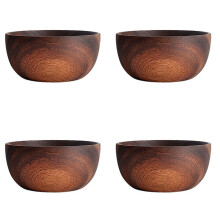 4X Acacia Wood for Fruits, Salads and Noodle, Salad Wooden Bowl 5.1X2.4Inch