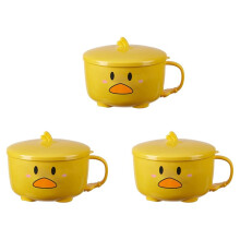 3X Bol de Nouilles Ramen Au Canard avec Couvercle Mignon en Acier Inoxydable Cuisine Fruits Soupe de Riz Instantanée Bol à Double Couche Vaisselle 2