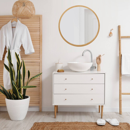 Espelho de parede redondo de bambu 61 cm 1
