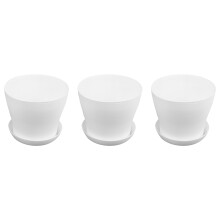 3X Plastic Plant Flower Pot Planter With Saucer Tray Round Gloss Home Garden Decor, White Upper Caliber -, 17cm / 6.69"
