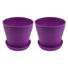 2X Plastic Plant Flower Pot Planter With Saucer Tray Round Gloss Home Garden Decor,  Upper Caliber -, 14cm