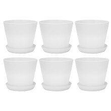 6X Plastic Plant Flower Pot Planter with Saucer Tray Round Gloss Home Garden Decor, White Upper Caliber - 17cm/6.69inch