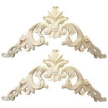 2pcs 15 x 15cm Rubber Wood Carved Corner Onlay Applique Exquisite Unpainted