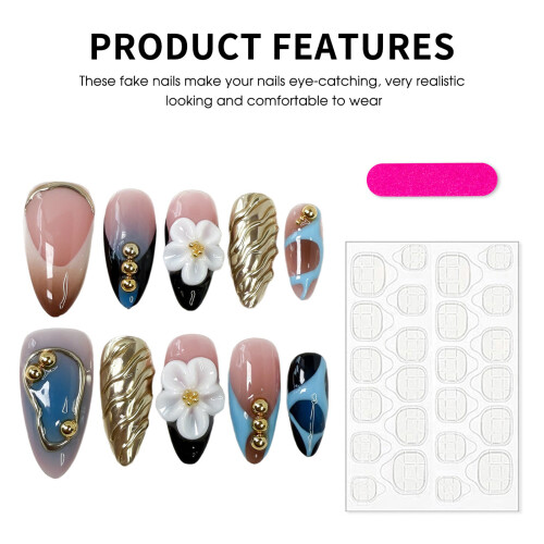 (S) Pink Floral False Nails - Reusable & Charming 2