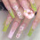 Nude False Nails with Green Pink Tip 8